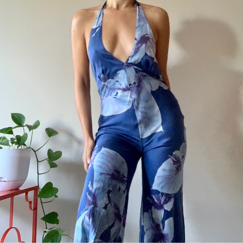 Victoria’s Secret Silk Blue Halter Jumpsuit